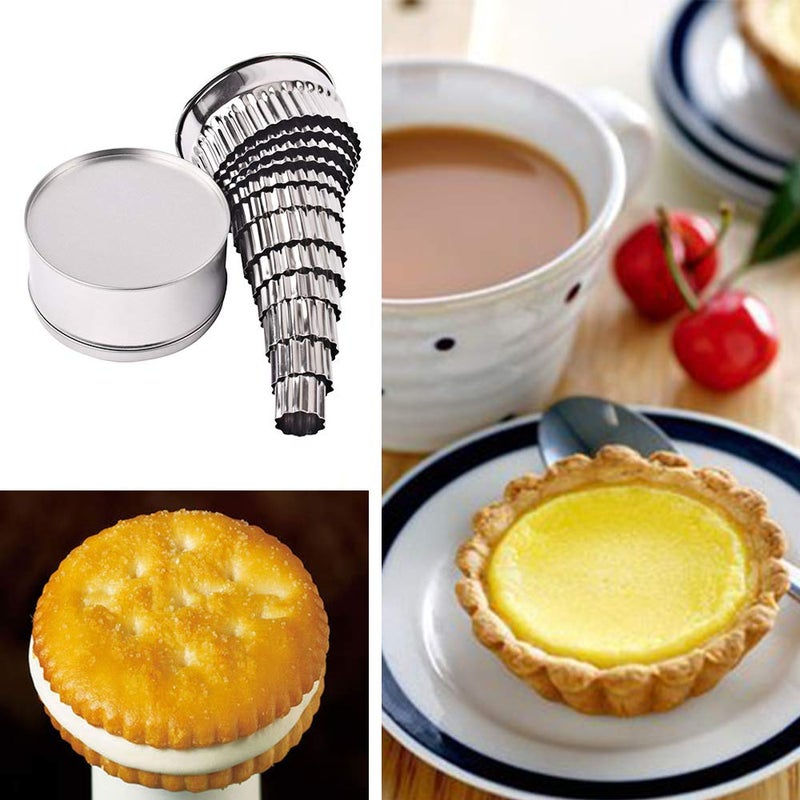 Miecux Stainless Steel Fluted Edge Round Cookie Biscuit Cutter Set 12 Pieces Graduated Ring Sizes - Image 4